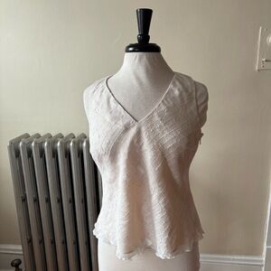 Valerie Stevens Lightweight White Sheer Overlay V-Neck Textured Sleeveless Top